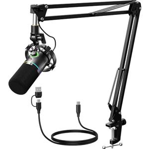 MAONO XLR/USB Microfono dinamico, microfono podcast con braccio, software, pulsante mute, controllo guadagno, per pc gaming, streaming, registrazione, PS4/5 Mac Mixer ecc. PD200XS Nero