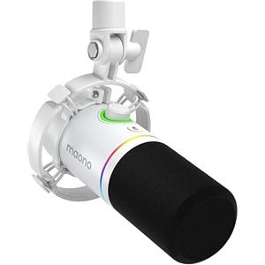 MAONO Microfono per podcast XLR/USB, microfono dinamico per PC, per registrazione, streaming, gioco e voce sopra, jack per cuffie, manopola di guadagno e controllo del volume-PD200X (bianco)