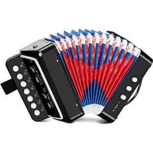 TLGREEN Fisarmonica per Bambini, 10 Tasti Organetto Strumento Musicale con Cinghie, Regalo per Principianti, Fisarmonica Adulti e Bambini dai 3 Anni in Su, Nero