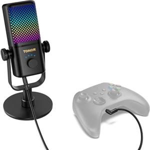 TONOR Microfono Gaming compatibile con Xbox, Microfono a Condensatore RGB per Streaming con Durata Della Batteria di 30 Ore, Monitoraggio in Tempo Reale, One-touch Mute, 200cm,TCX3
