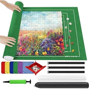 AinivPuzzle 3000 Pz Tappetino Feltro Portatile Antiscivolo Arrotolabile, Accessorio con Pompa Gonfiabile, Verde
