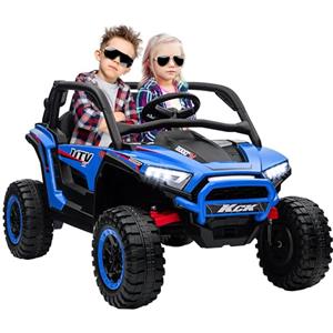 AIYAPLAY Macchina Elettrica per Bambini 2 Posti 24V 4 Motori, Auto Elettrica Bambini 3-8 Anni con 3 Velocità, Musica Integrata, Clacson, Luci, Sospensione a Molla e Telecomando, Velocità 5-7km/h, Blu