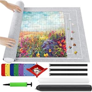 Ainiv Tappeto Puzzle 3000 Pz, Tappetino Puzzle Feltro, Portatile Puzzle Roll Mat Antiscivolo Tappetino Puzzle Arrotolabile, Puzzle Roller, Accessorio per Riporre Puzzle con Pompa Gonfiabile, Grigio