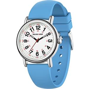 GOLDEN HOUR Orologio da Infermiere Impermeabile per Professionisti Medici, Studenti Donne Uomini - vari Colori Sfregamento, Quadrante Luminoso Facile da Leggere, 24 ore con Lancetta Dei Secondi
