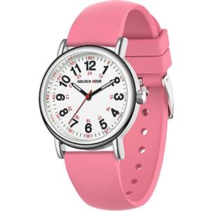 GOLDEN HOUR Orologio da Infermiere Impermeabile per Professionisti Medici, Studenti Donne Uomini - vari Colori Sfregamento, Quadrante Luminoso Facile da Leggere, 24 ore con Lancetta Dei Secondi