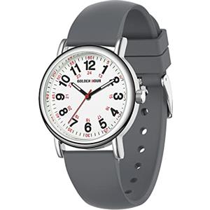 GOLDEN HOUR Orologio da Infermiere Impermeabile per Professionisti Medici, Studenti Donne Uomini - vari Colori Sfregamento, Quadrante Luminoso Facile da Leggere, 24 ore con Lancetta Dei Secondi