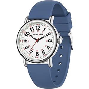 GOLDEN HOUR Orologio da Infermiere Impermeabile per Professionisti Medici, Studenti Donne Uomini - vari Colori Sfregamento, Quadrante Luminoso Facile da Leggere, 24 ore con Lancetta Dei Secondi