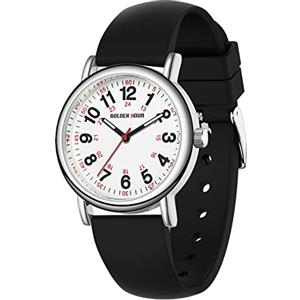 GOLDEN HOUR Orologio da Infermiere Impermeabile per Professionisti Medici, Studenti Donne Uomini - vari Colori, Quadrante Luminoso, 24 ore con Lancetta Dei Secondi