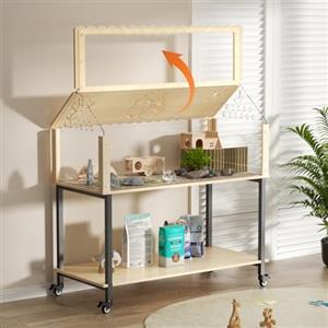 TWSOUL Gabbia per criceti in legno, gabbia per roditori a 2 piani, gabbia per piccoli animali con coperchio pieghevole, con ponti ad arco, tunnel e casette da gioco, per porcellini d'India, criceti