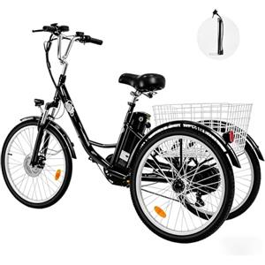 Pudari Triciclo elettrico per adulti M300 Batteria rimovibile da 36 V 15 Ah Pneumatici antiscivolo e resistenti all'usura da 24 x 2,125 pollici Triciclo da campeggio Triciclo da trasporto per anziani