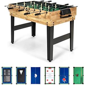 GYMAX Set Tavolo Multigioco con Calcio Balilla10 in 1, Tavolo da Gioco per Bambini e Adulti con Calcio Balilla, Hockey, Tennis da Tavolo, Biliardo, Shuffleboard, Bowling e 4 Giochi da Tavolo