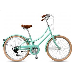 CYBIC bici da città 24/26'' per donna, stile retrò, 7 velocità, telaio leggero in alluminio con cestino in rattan, ideale per pendolari e uso urbano (Pollici, 26, Verde, Pollici, 16)