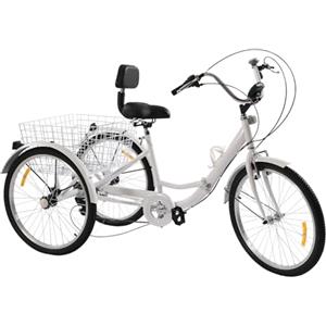 HarBin-Star - Triciclo da 24 pollici per adulti, triciclo pieghevole, 7 marce, per adulti, con schienale e cestino, 3 ruote per sport all'aria aperta, colore bianco