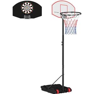 SPORTNOW Canestro da basket per esterni regolabile in altezza 210-247 cm con bersaglio per freccette Canestro portatile con ruote Base imbottita per adolescenti e adulti Nero