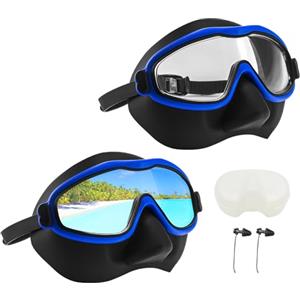 Generic Occhialini da nuoto per adulti con copertura per il naso, anti-appannamento, trasparente, ampia vista, senza sfocatura, per uomini, donne, giovani (blu-a)