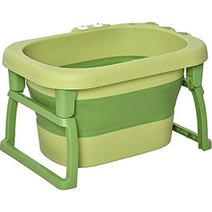 HOMCOM Vaschetta Bagnetto Neonato Pieghevole con Supporto Antiscivolo, Vaschetta da Bagno Portatile per Neonati e Bambini di 0-6 Anni con Foro di Scarico, 75.3x55.4x43cm, Verde