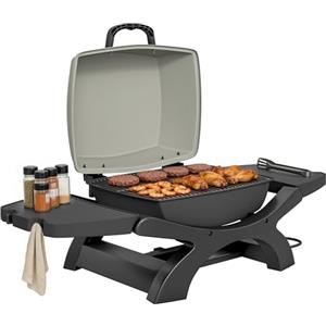 Outsunny Griglia Elettrica da Tavolo 2300W, Barbecue Elettrico Portatile con Griglie Antiaderente, Ripiani Laterali e Vassoio Raccogli Grassi Rimovibili, Ganci, per BBQ Balcone Interno Esterno, Nero