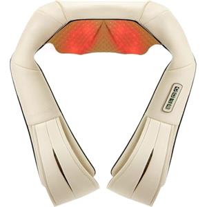 Nekteck Massaggiatore per schiena e spalle con calore, massaggio shiatsu a pressione elettrica per impastare i tessuti profondi 3D per sedia da ufficio per alleviare il dolore muscolare (beige)