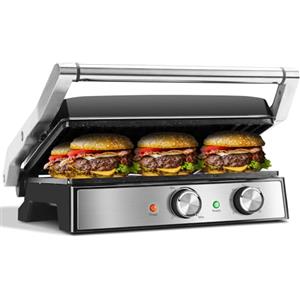 Aigostar Bistecchiera elettrica, Griglia Barbecue XXL, 2000W. Rivestimento antiaderente in ceramica, Timer di 30min, apertura a 180°, superficie di cottura 29 x 23 cm, temperatura regolabile. Roast