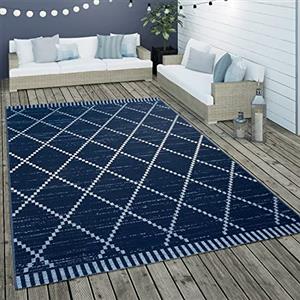 Paco Home Tappeto etnico per interni ed esterni dal tessuto piatto con design scandinavo geometrico blu e bianco, Dimensione:120x170 cm