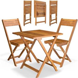 Casaria® Set da Balcone Tavolo e 2 Sedie in Legno di Acacia Pieghevole 3 Pezzi per 2 Persone da Giardino Esterno Tavolino Terrazza Bar Bistro Salotto