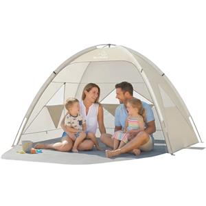 Wolfwise Tenda da spiaggia con protezione UV, 3 finestre di ventilazione e borsa per il trasporto, tenda da spiaggia con fondo espandibile per la privacy, 4 persone, beige