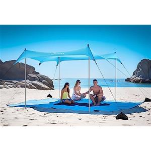 WolfWise Tenda da Spiaggia con Protezione Solare UPF50+, 3 x 3 m Tenda da Spiaggia con Ancoraggio di Sabbia per 4-8 persone, Parasole Facile da Montare Antivento Impermeabile, Azzurro, X-Large