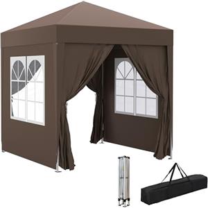 Outsunny Gazebo 2x2 m Pop-up Impermeabile con 4 Pareti Rimovibili, Gazebo Pieghevole in Metallo e Oxford con Borsa da Trasporto, Marrone