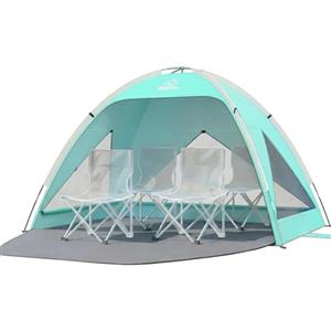 Wolfwise Tenda da Spiaggia UPF 50+ per Famiglia, Riparo Solare Anti-UV con 3 Finestre Ventilate, Pavimento Estensibile e Borsa per il Trasporto, Capacità 4 Persone, Verde Menta