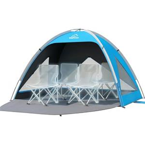 Wolfwise Tenda da Spiaggia UPF 50+ per Famiglia, Riparo Solare Anti-UV con 3 Finestre Ventilate, Pavimento Estensibile e Borsa per il Trasporto, Capacità 4 Persone, Dunkelblau