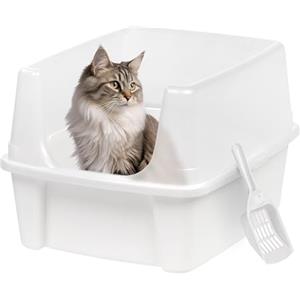 Iris Ohyama Vassoio per Lettiera per Gatti con Paletta, Bianco, Facile da pulire, Box per gatti, Pareti Rimovibili, Per Gattini, Gatti Adulti, Conigli, Senza BPA, Tetto Aperto, CLH-12