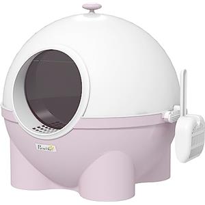 PawHut Lettiera per Gatti Chiusa 4kg Max con Paletta, Toilette per Gatti con Coperchio in PP e PC, 53x51x48 cm, Bianca e Rosa