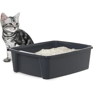Iris Ohyama, Vaschetta per gatti, toilette per gatti, Facile da Pulire, Plastica (PP) senza BPA, L38 x P48.5 x A15 cm, Vassoio per Lettiera Gatto, CLH-12 Body, Grigio