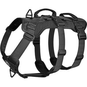 OneTigris Pettorina per cani, T-Bone, tattica con 2 manici, a prova di rottura, regolabile, per cani, caccia, escursionismo, allenamento, passeggiate, attività all'aperto (nero, S)