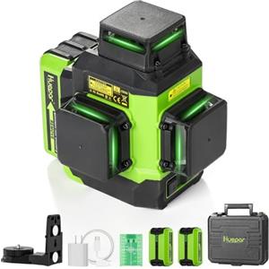 Huepar Livella Laser Autolivellante 3x360°, Huepar Livello Laser Verde 12 Linee 3D Livelle Laser con Modalità Impulso per costruzioni esterne, Batteria al Litio Ricaricabile USB, Base magnetico includere