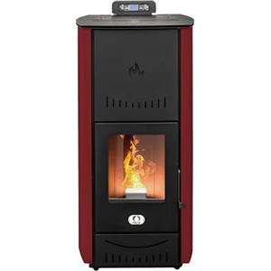 STUFE A PELLET ITALIA New York 24 Kw - Stufa a Pellet Idro Produce Calore e Acqua Calda Efficienza 92% Scalda 180m² Autonomia 22H Programmabile Garanzia 24 Mesi Rosso