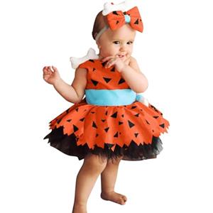 Sobzia Vestito Carnevale Bambina Costume Ciottolina Flintstones Costumi Neonata con Bone Fiocco Fascia per Carnevale,Cosplay e Halloween 6 Mesi - 12 Anni