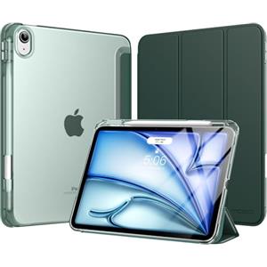 MoKo Cover per iPad Air 11 Pollici Case (M4/M3/M2) 2026/2025/2024, iPad Air 5a/4a Gen 10,9" 2022/2020 con Portapenna, Cover Trifold Sottile e Leggera con Retro in PC Rigido Traslucido, Verde notte