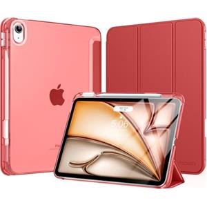 MoKo Cover per iPad Air 11 Pollici Case (M4/M3/M2) 2026/2025/2024, iPad Air 5a/4a Gen 10,9" 2022/2020 con Portapenna, Cover Trifold Sottile e Leggera con Retro in PC Rigido Traslucido, Rosso