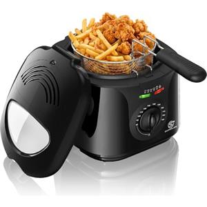 SUPERLEX Friggitrice con grasso da 2 l, in acciaio inox, 1300 W, elettrica compatta, mini friggitrice ad olio con regolazione della temperatura, per patatine fritte croccanti, pollo, pesce snack