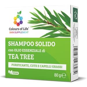 Colours Of Life Shampoo Solido con TE TREE per cute grassa, azione purificante, pack eco-friendly, prodotto naturale, con pratico nastro in cotone Colours of Life SKIN SUPPLEMENT