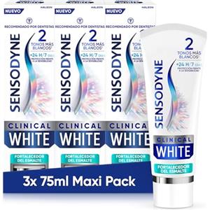 Sensodyne Clinical White - Rafforzante per smalti, dentifricio sbiancante Sensodyne, aroma di menta, protezione contro la sensibilità, confezione da 3 x 75 ml