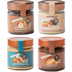 ZeroCal - Dalia Dalia - Crema spalmabile |Senza aggiunta di zuccheri con ERITRITOLO - STEVIA | Senza Lattosio |Prodotto artigianale italiano|4 pezzi da 200 g|Nocciole - Cacao, Fondente, Mandorle-Tonka, Mandorle-Cocco