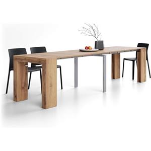 Mobili Fiver, Tavolo Consolle Allungabile Evolution, 45(305) x80, Rovere Rustico, fino a 12 posti, Consolle da Corridoio, Ingresso, Soggiorno, Made in Italy