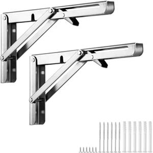 Rynvarl 2 Pezzi Reggimensola Pieghevole 450mm in Acciaio Inossidabile - Staffa da Parete Salvaspazio per Tavolo, Cucina, Scrivania, Banco da Lavoro, Balcone, Officina - Antiruggine - Portata Fino a 90kg