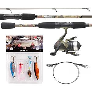 Mitchell Tanager - Set da pesca mimetico composto da canna e mulinello con lenza e esche per la pesca di luccio, luccioperca e pesce persico.