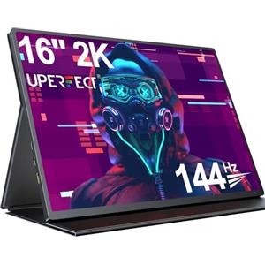 UPERFECT 2K 144Hz 16 Pollici QLED Monitor Portatile, Display Mobile con 2560 * 1600 16:10 1200:1 450 Nit Schermo Mini HDMI USB C per PC Laptop Xbo Switch PS4/5, Compatibile VESA