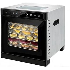 TYVANDE Essiccatore per Alimenti professionale in Acciaio Inox, 6 Vassoi in Acciaio Inox, Grande Capacità, Display LED, Timer 24H, Temperatura Regolabile 30℃ - 90℃, per Carne, Frutta, Verdure(6 tray)