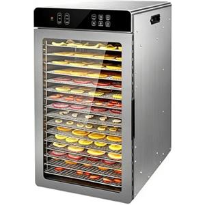 TYVANDE Essiccatore per Alimenti professionale 800W in Acciaio Inox, 16 Vassoi in Acciaio Inox, Grande Capacità, Display LED, Timer 24H, Temperatura Regolabile 30℃ - 90℃, per Carne, Frutta, Verdure(16 tray)