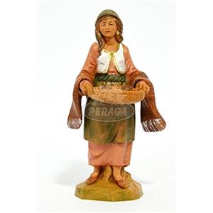 FONTANINI Donna con CESTA 12CM in Resina STATUINA PRESEPE (F-108)